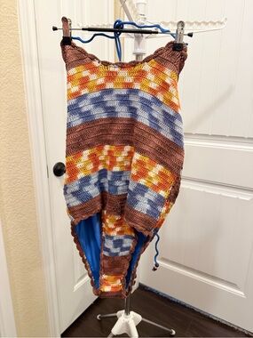 Crochet One-Piece Swimsuit - Brown Multi